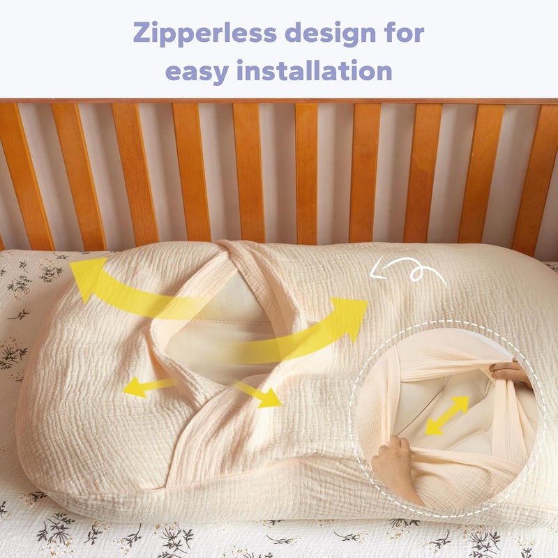 FUNUPUP Muslin Baby Lounger Cover Compatible with Snuggle Me Lounger, Infant Lounger Pillow Cover for Newborn, Removable Newborn Lounger Cover for Boys and Girls, Only Cover, Beige - Image 3
